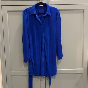 Something To Say Cobalt Blue Plisse Mini Button Up Dress